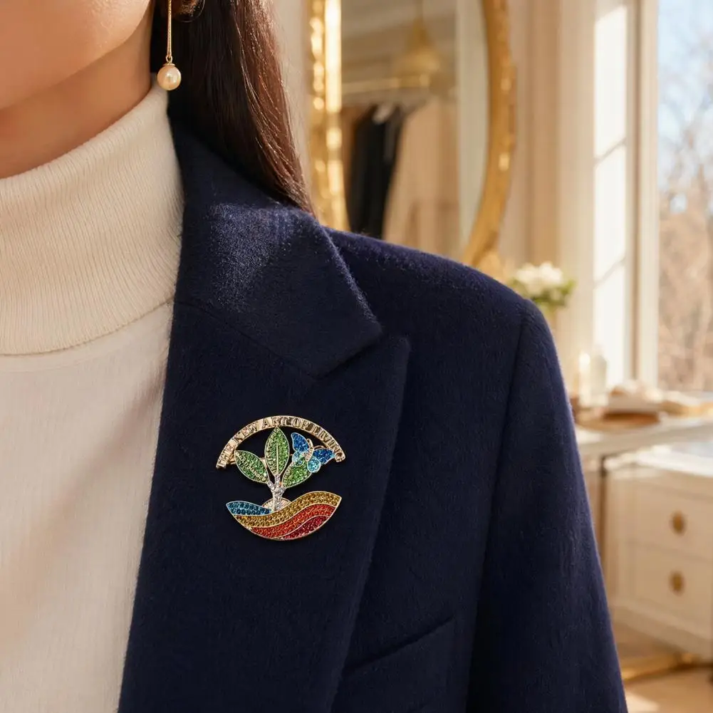 Everyday Wear Brooch Colorful Rhinestone Brooch Pin Anti-deformation Potted Landscape Lapel Accessory Versatile for Coats
