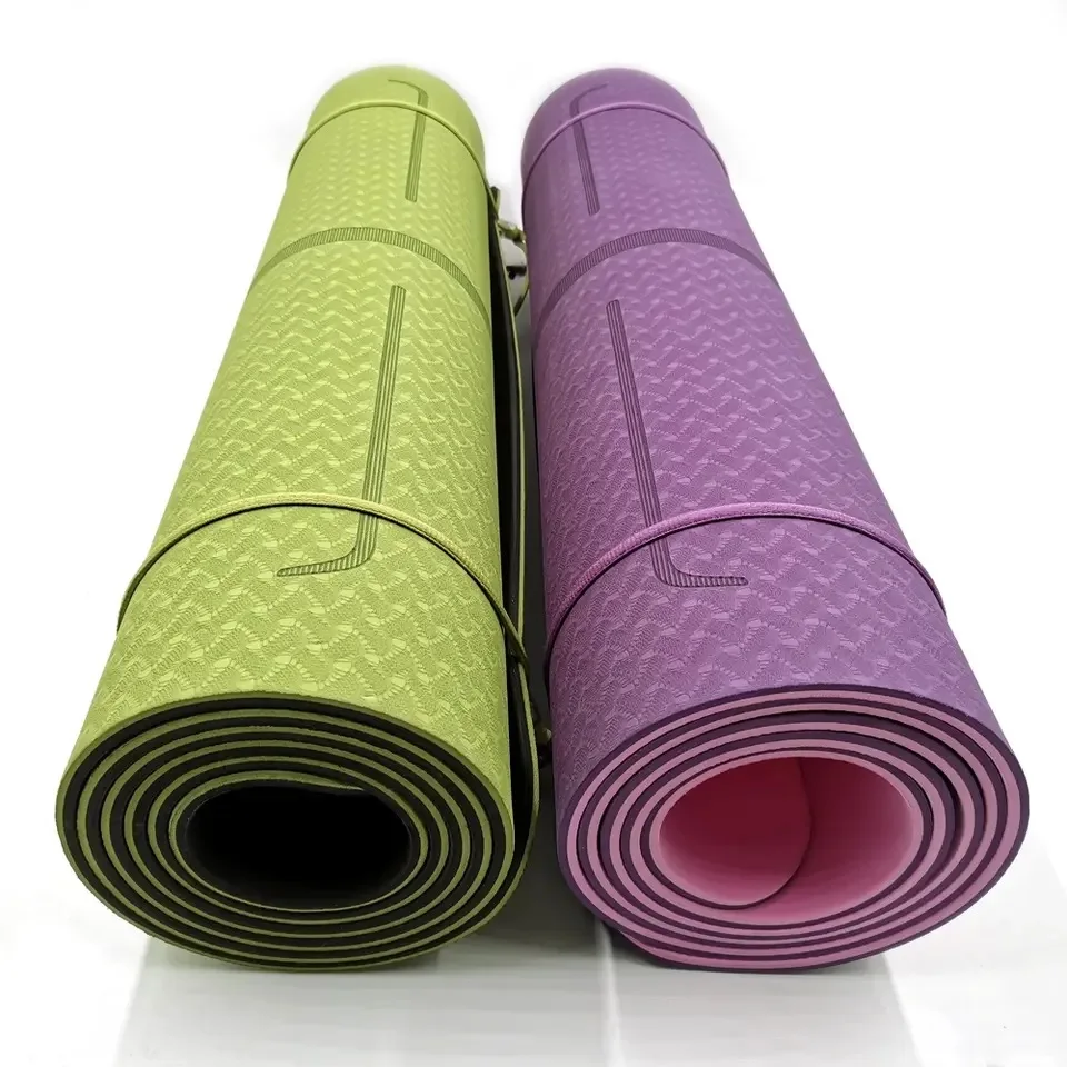 Wholesale Yoga Mats 1/4 Thick TPE Yoga Mat Eco-friendly Non-Slip Exercise & Fitness Mat for Men & Women with Carrying Strap