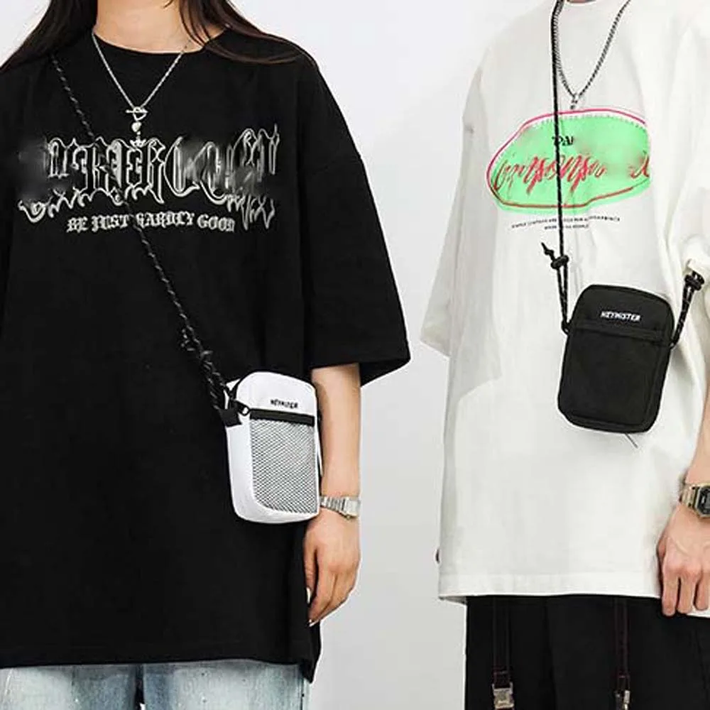 

Oxford Cloth Men's Shoulder Bag Hollow Out Label Waist Pack with Carabiner Multi Functional Waterproof Mini Square Bag Cycling