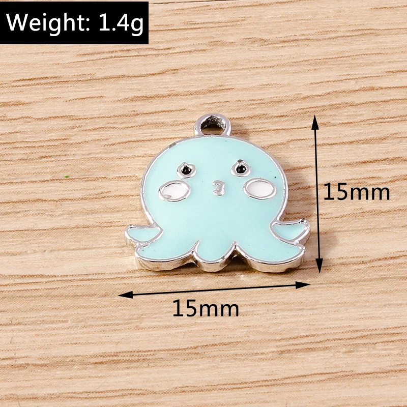 10pcs 15x15mm Cartoon Enamel Octopus Charms Pendants for Making Drop Earrings Bracelets Necklaces DIY Crafts Jewelry Findings