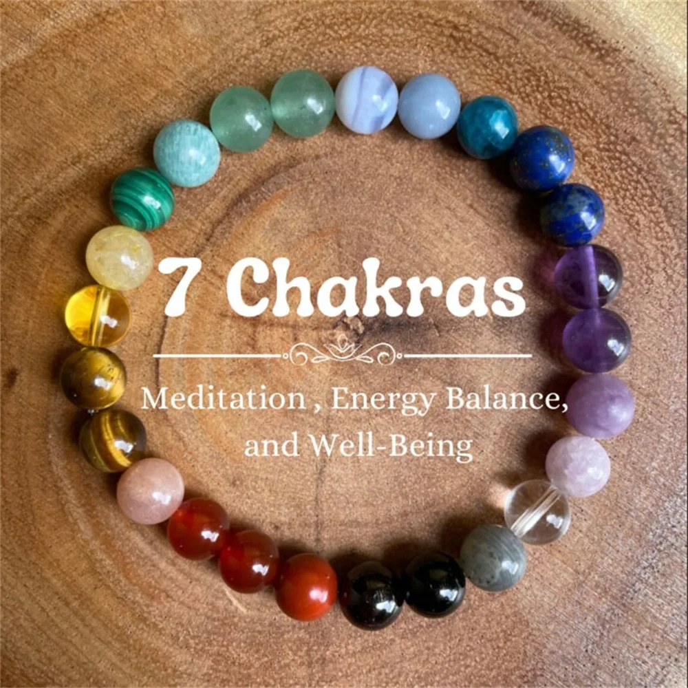 7 Chakra Bracelet For Women Men 8MM Natural Stone Crystal Beads Elastic Chain Bangle Meditation Healing Reiki Jewelry Gift