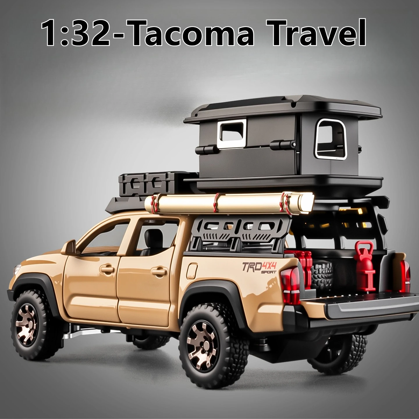 1:32 타코마 여행용 오프로드 차량 4X4 시뮬레이션 다이캐스트 금속 합금 모델 자동차 사운드 라이트 후진 수집 어린이 장난감 선물