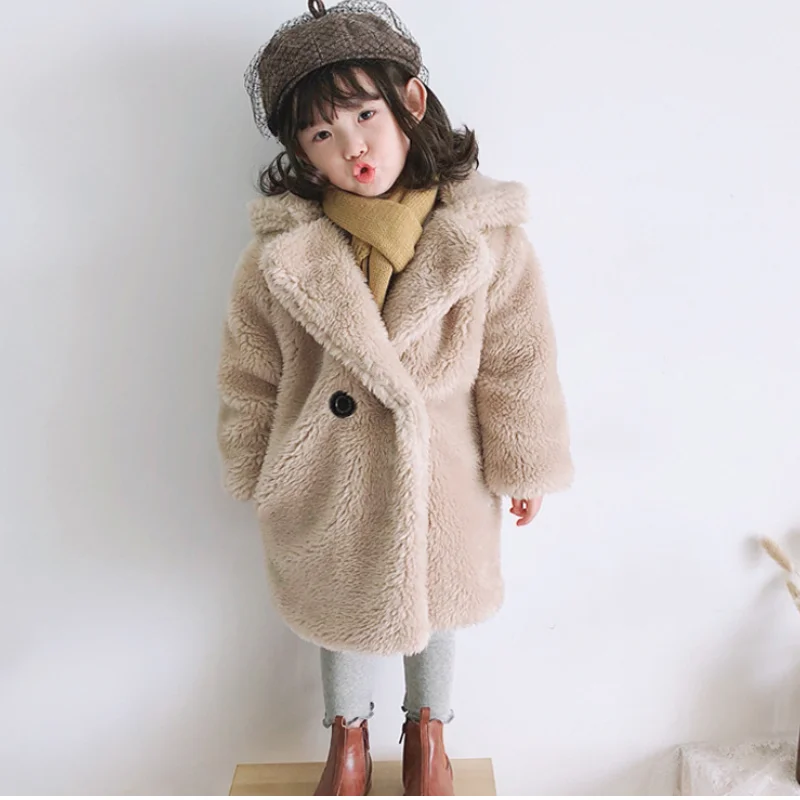 Autumn and Winter Girls\' New Velvet and Thickened Lapel Solid Color Windproof and Warm Fashion Versatile Cotton Clothes