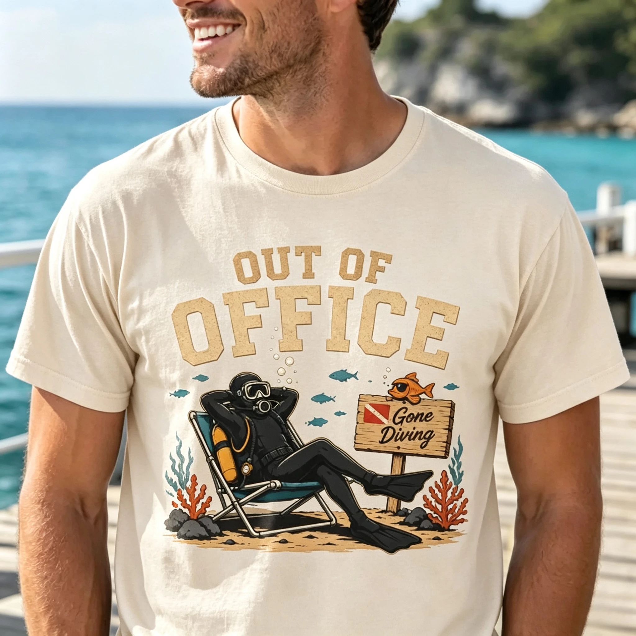 Off-duty Diving T-shirt, Funny Diving T-shirt, Men's and Women's Diver Short-sleeved Shirts, Diving Vacation T-shirt