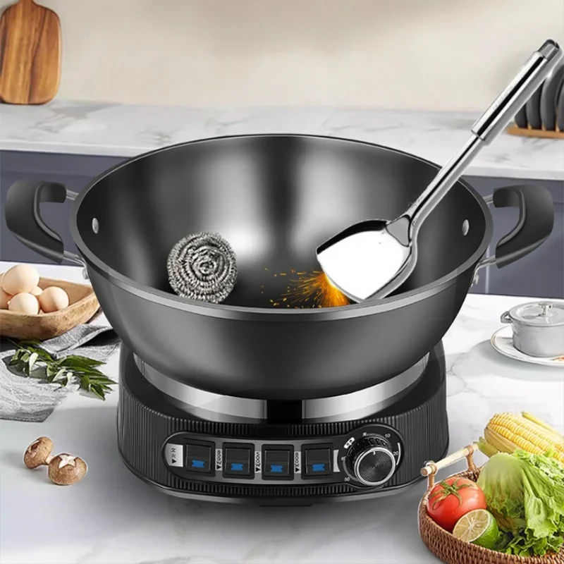 Yangzi Electric Steamer Cast Iron Uncoated Electric Pot 220V 2100W Steamer Pot Non-stick Iron Wok Hotpot Food Steamer Electric