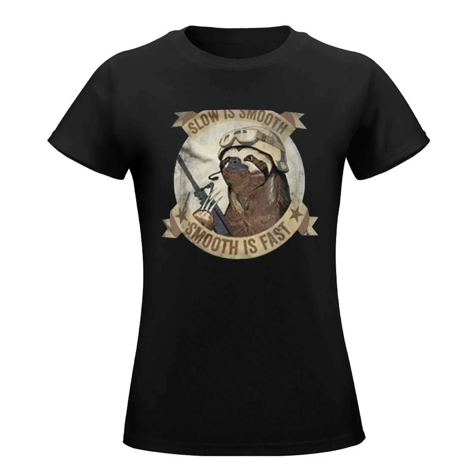 Slow Is Smooth Smooth Is Fast Sloth Guns Sticker T-Shirt tops quick-drying fashion woman blouse 2024