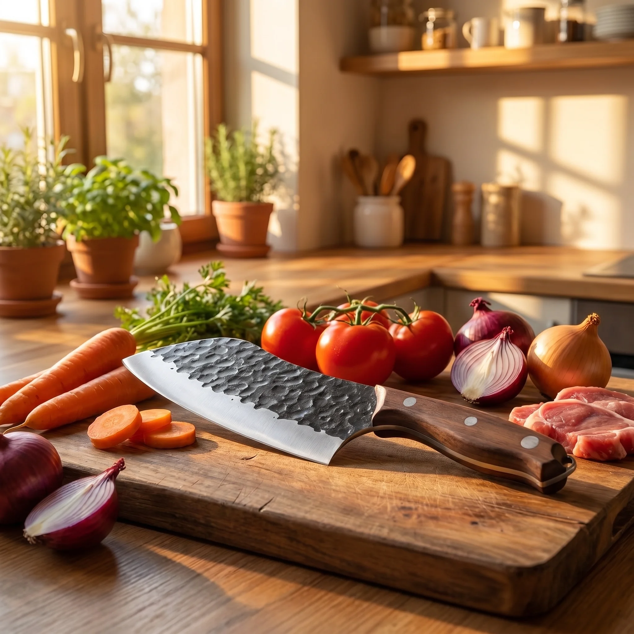 Forged 7 Inch Chef Knife, 5Cr15MoV Steel Wenge Handle, Full Tang Butcher Cleaver for Kitchen Meat Chopping