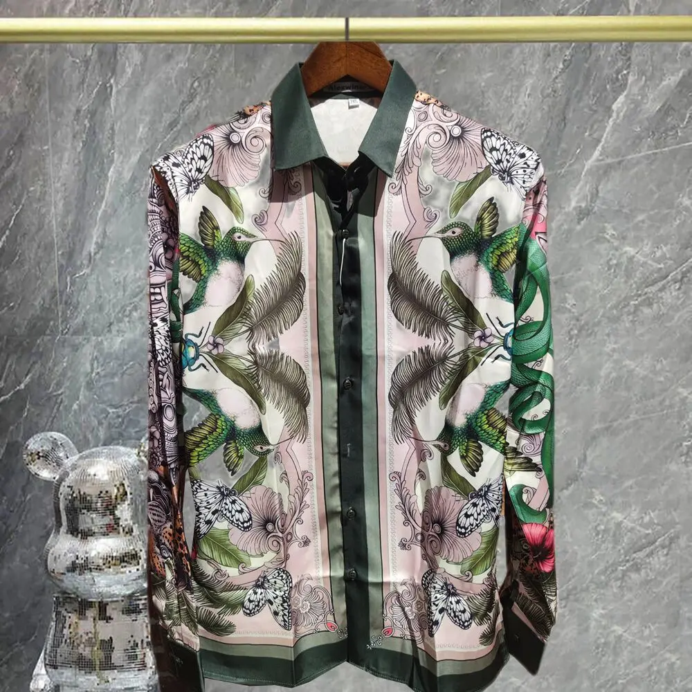 2025 Autumn Hawaiian Shirts Chemise Homme Holiday Casual Dress Men Clothes Ethnic Retro Print Long Sleeve Flower Shirt Men