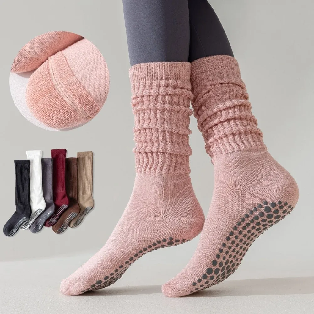 

Breathable Solid Color Yoga Socks Silicone Terry Cotton Dot Pilates Socks Foot Massage Wear-Resistant Ankle Socks Women