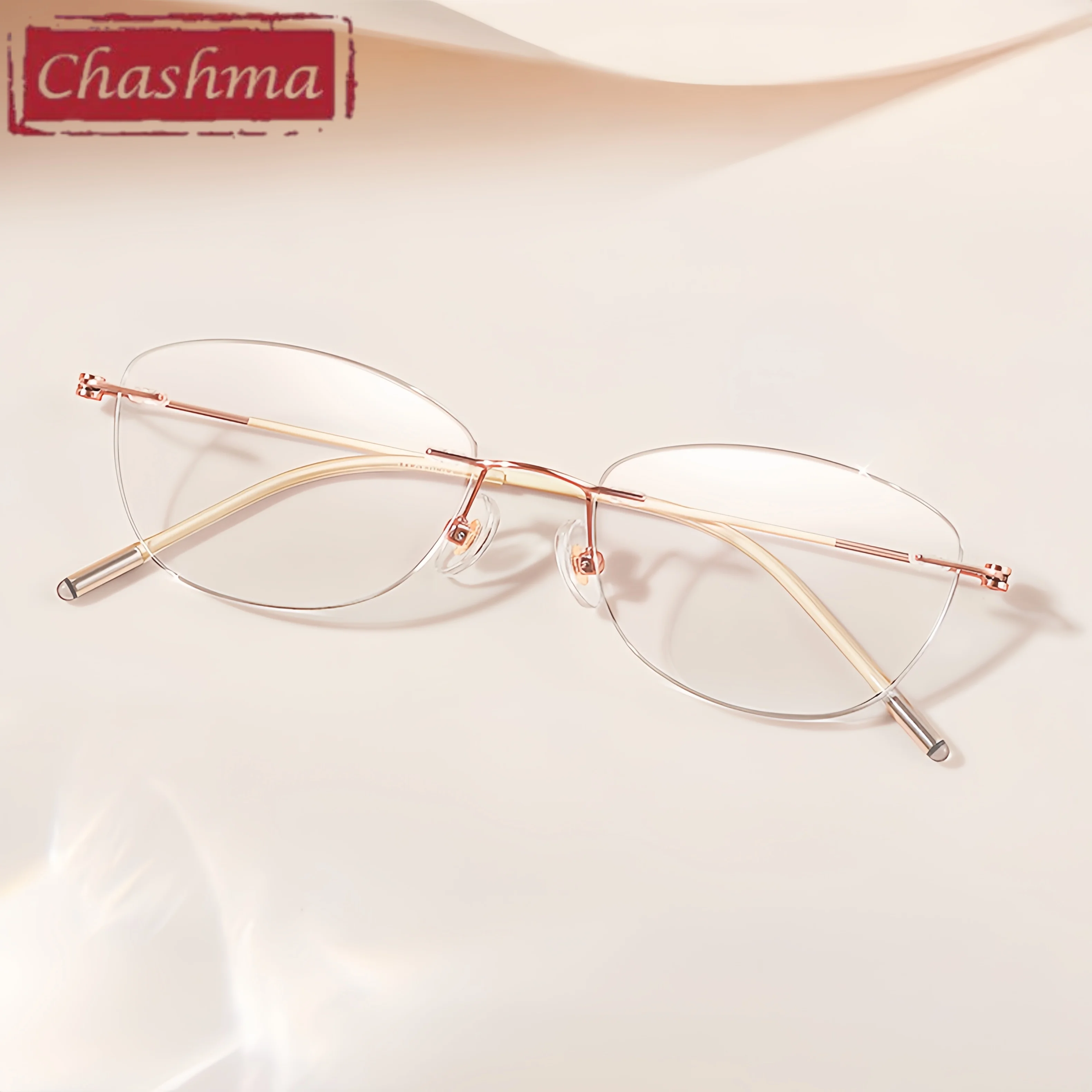 Chashma Prescription Glasses Women Titanium Rimless Eyeglasses Frames for RX Optical Lenses Cat Eye Girl Spectacles Eyewear