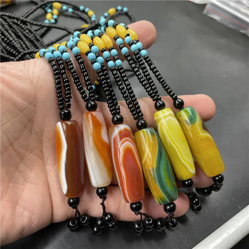 Cheap Jade Yellow Green Agate Transfer Beads Sweater Chain Pendant Filament Red Agate Le Zi Sweater Chain Pendant