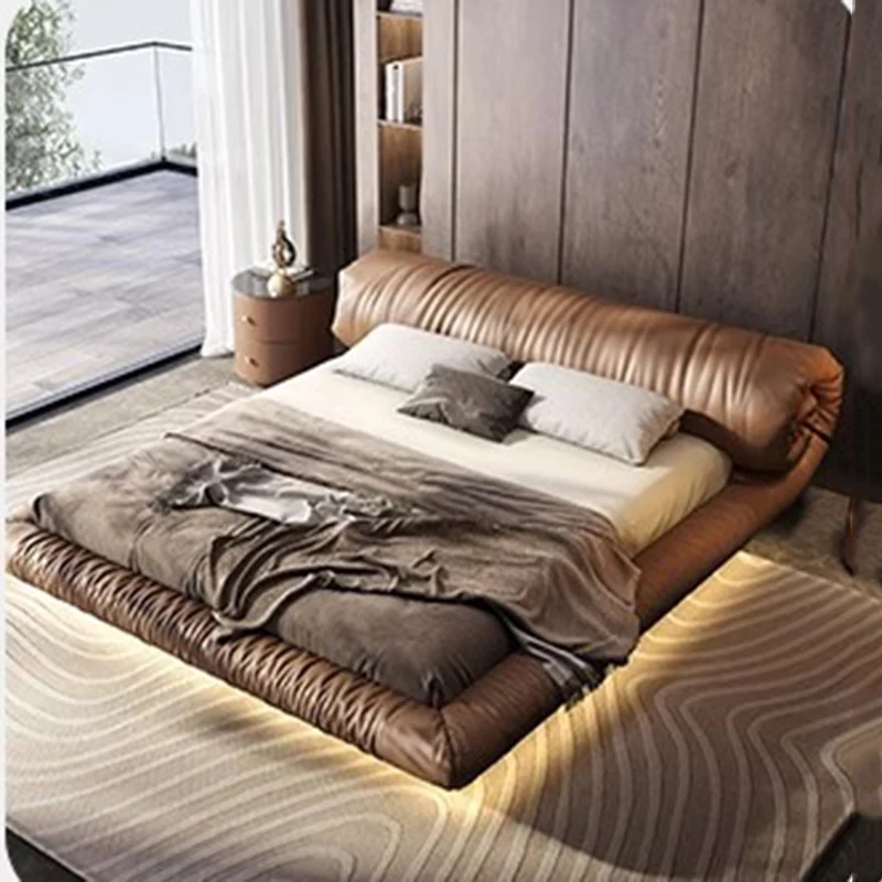 Customizable Letto in pelle di bellezza Dormire in legno Sole Design europeo Letto per ragazze Camera da letto Doppio