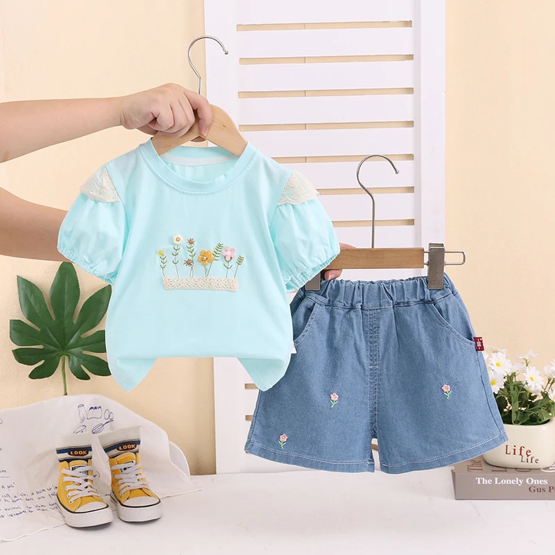 

New Summer Fashion Baby Girls Clothes Suit Children Short Sleeved T-Shirt Shorts 2Pcs/Sets Kids Clothing Infant Casual Costume