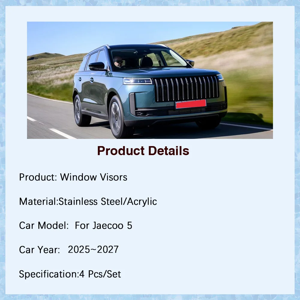 Car Window Visor For Jaecoo 5 EV J5 J6 E5 T13J 2025 2026 2027 Rain Guard Deflector Pad Windshields Awning Cover Auto Accessories