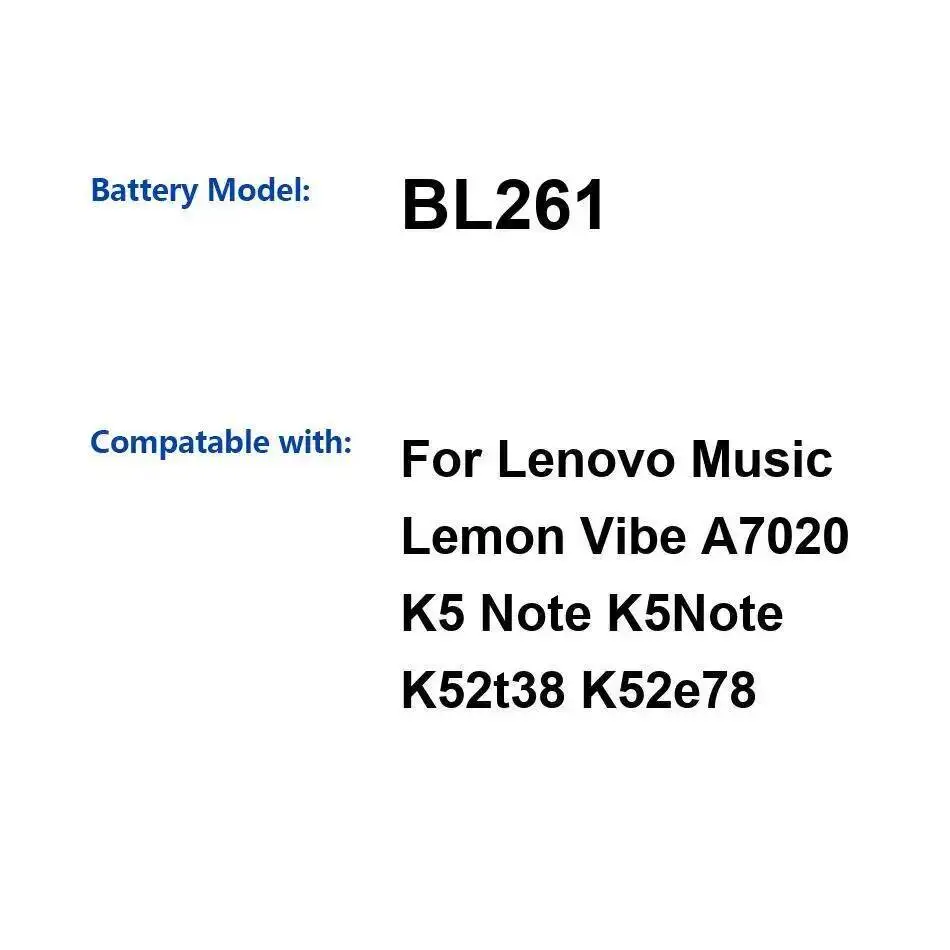 

Надежная замена аккумулятора мобильного телефона 3500 мАч для Lenovo K5 Note Lemon Vibe A7020 K52t38 K52e78 BL261, блок питания