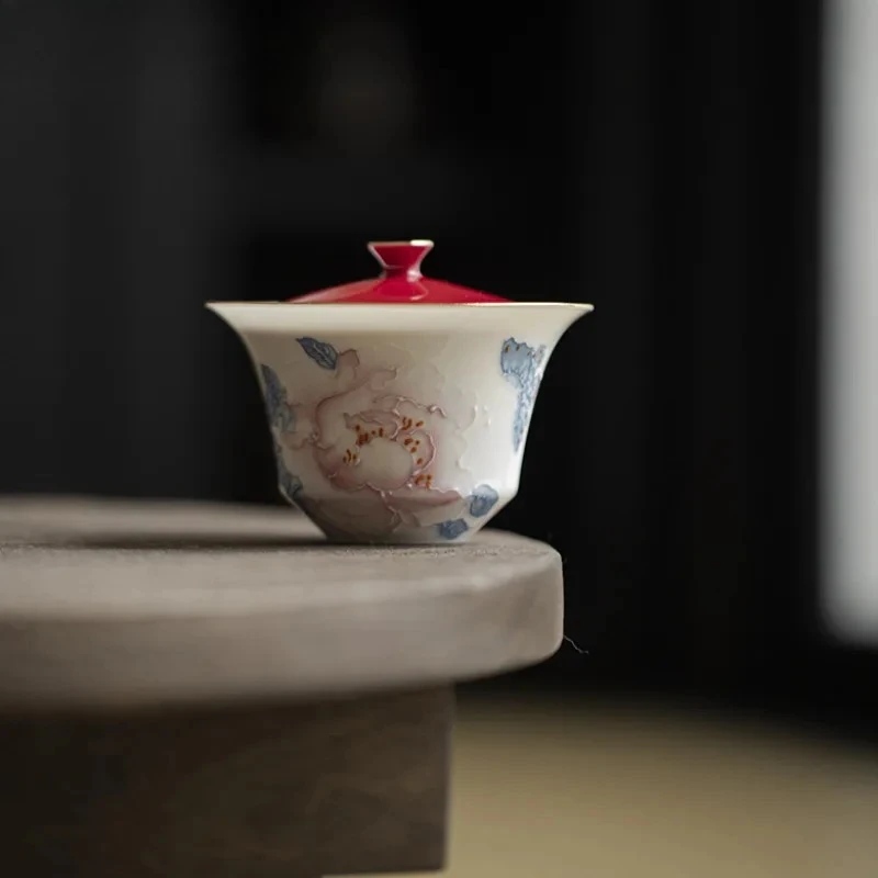 

100ml Hand Drawn Peony Gaiwan High End Gold Plated Kung Fu Teacups Handmade Bowl Tea Cup Women S Exclusive Tea Art Craft Gift