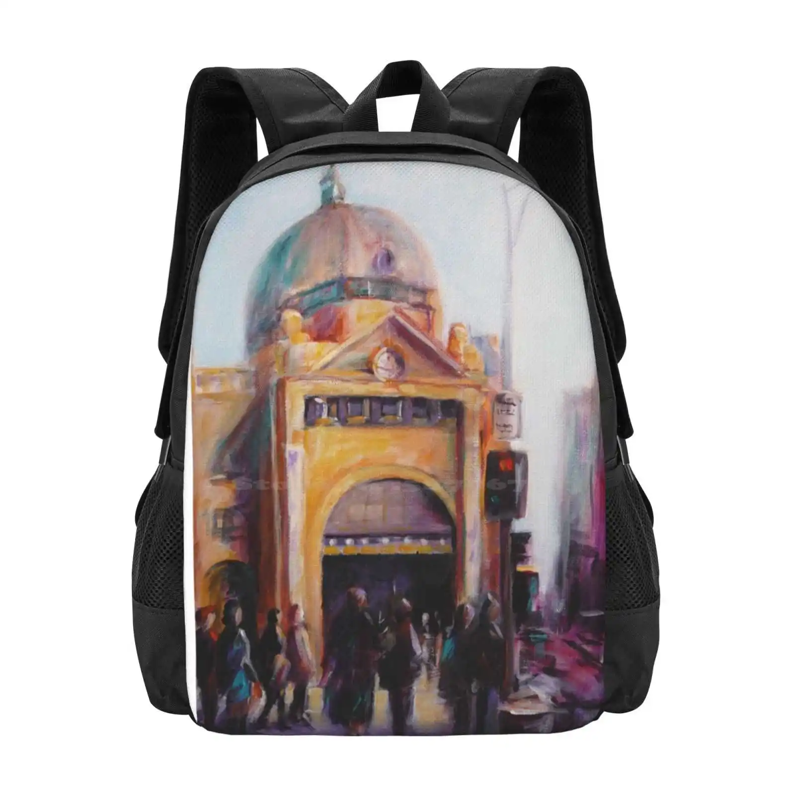 Morning Bustle Flinders Street Station Melbourne Hot Sale Schoolbag Backpack Fashion Bags Melbourne Australia Victoria City