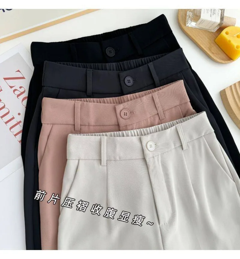 Korean New Spring Summer Thin Pants Women Elastic Waist Suit Pants Women's 2027 Nine-point Casual Straight-leg Pants Ladies