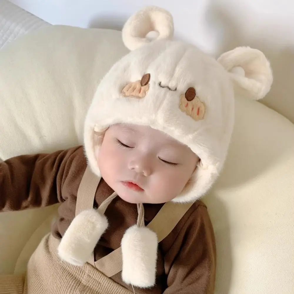 

Cute Winter Warm Kids Girl Boys Baby Hats Fleece Wool Hemming Caps with Ball Solid Wool Ear Protection Hats Soft Newborn Bonnet