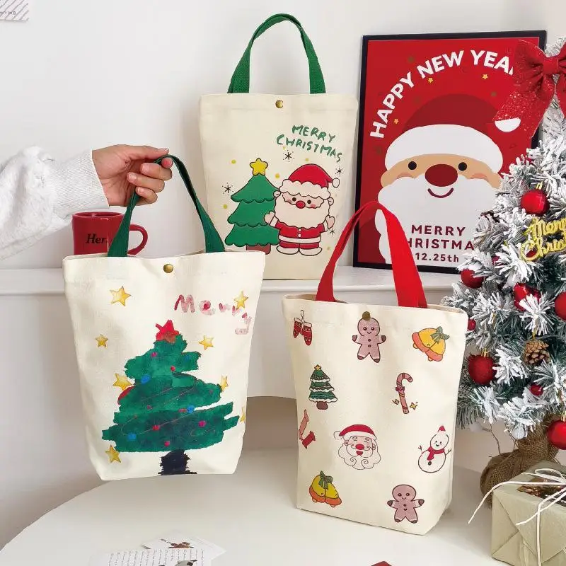 Christmas Holiday Gift Bag Handheld Cotton Linen Santa Tree Pattern for Thanksgiving Xmas Party Favors Decor 2026