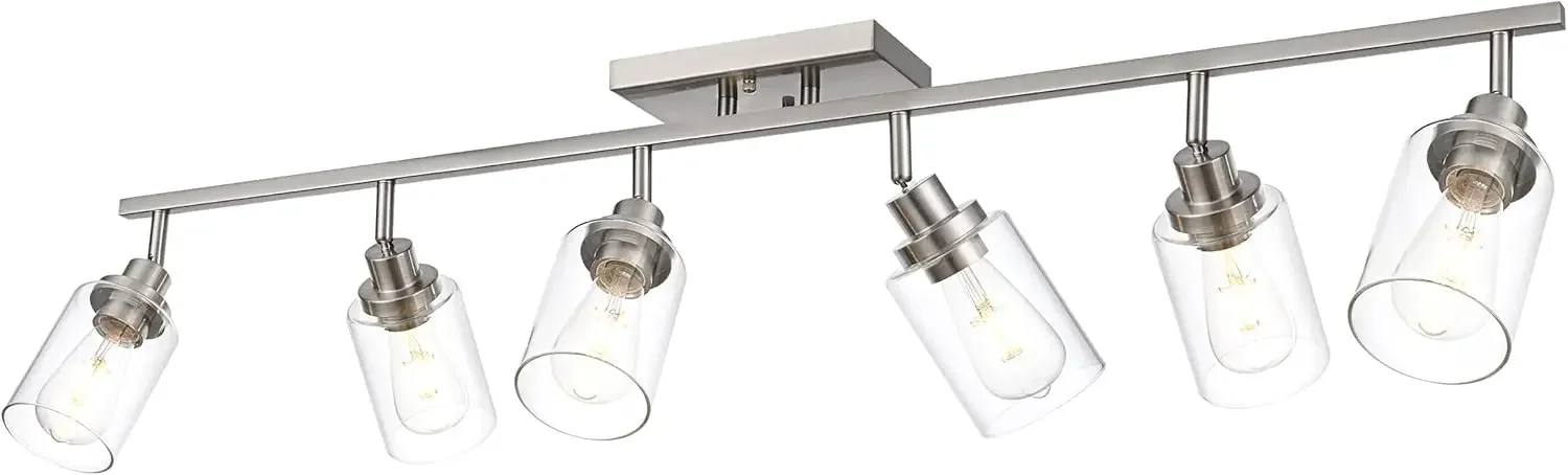 

6-Light Track Lighting Kit Brushed Nickel Semi Flush Mount Ceiling Light Fixture with 6 Rotatable Light Heads, Industria