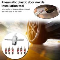 1Set Copper Valve Core with 4-in-1 Tire Valve Stem Removal Tool Tire Repair Tool Valve Core Removal Tool Tire Cleaning Tool