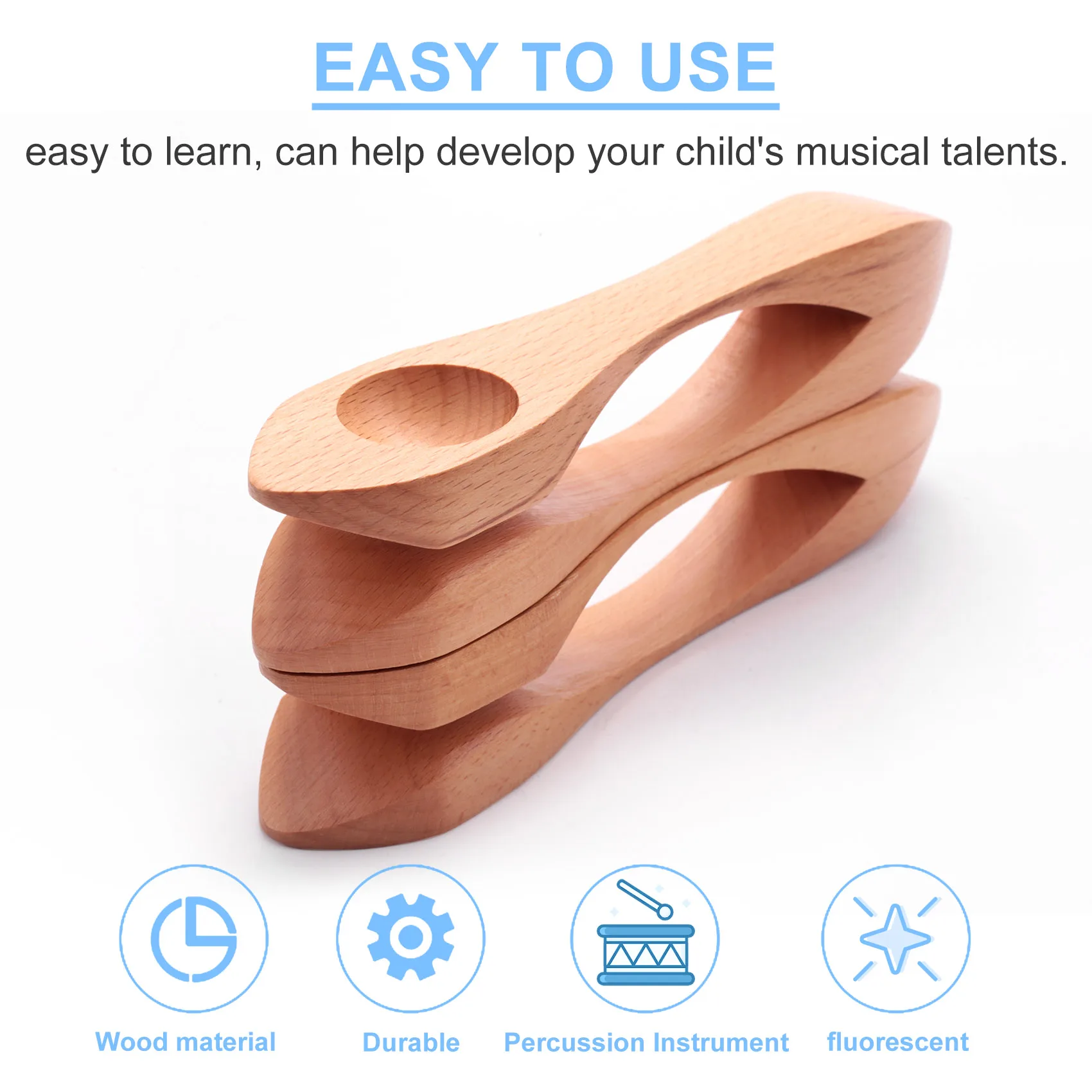 

A99I-2Pcs Wooden Musical Spoons Folk Percussion Instrument Natural Wood Musical Spoons Traditional Percussion Spoons Musical