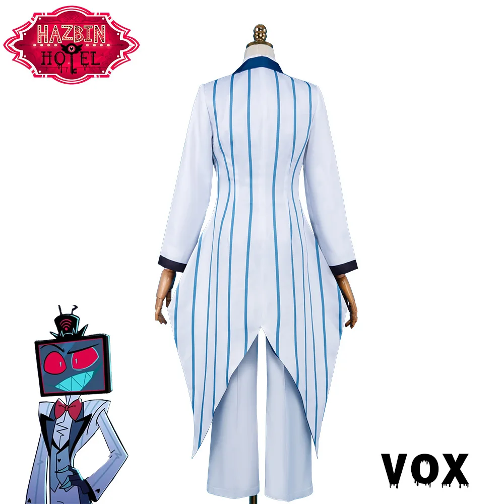 Hazbin Hotel Season2 Cosplay Vox White Suit Tuxedo Vincent Whittman Costume Full Set with Hair Accessory Necklace - view 4