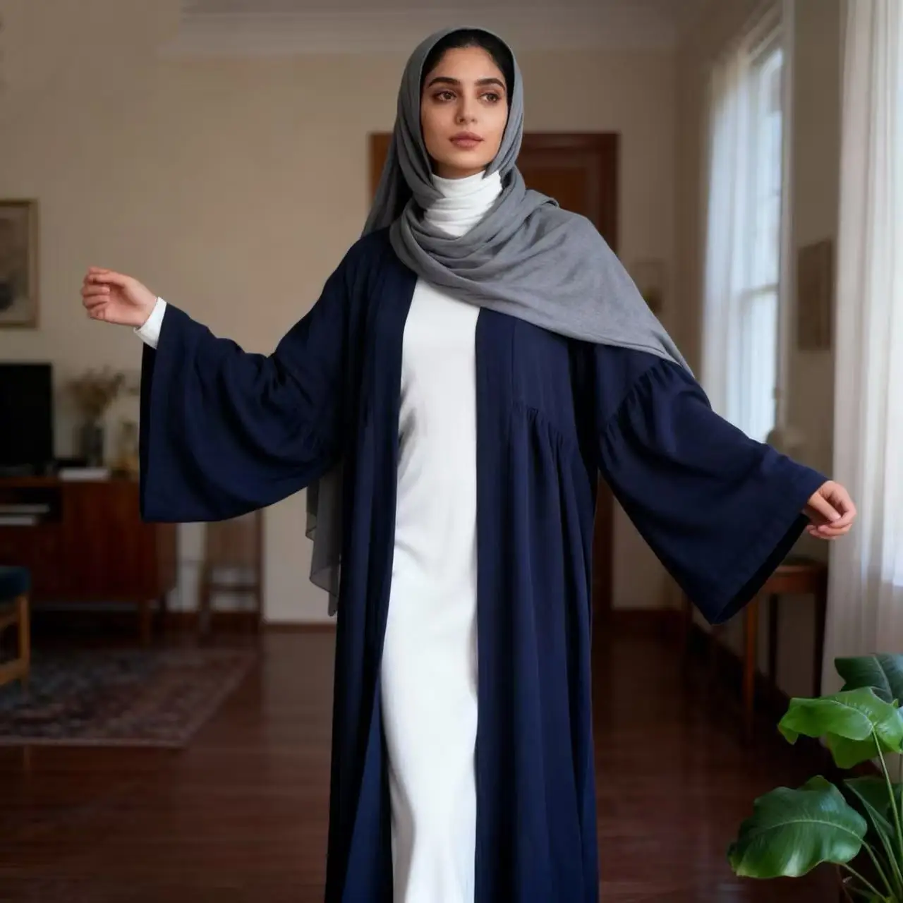 Middle Eastern Women Eleganat Abaya Muslim Flare Sleeve Pleated Abayas Islamic Kaftans Jalabiya Maxi Dresses Ethnic Clothing New