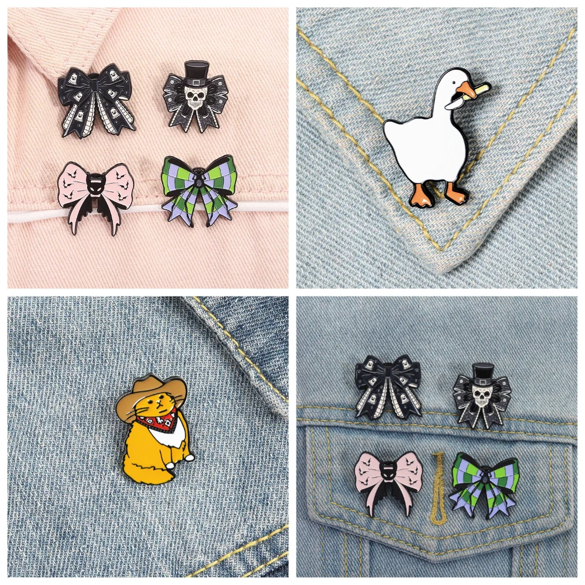 Enamel Pin Halloween Skeleton Dark Bat Bow Cartoon Women's Brooch for Clothes Decorative Accessories Lapel Pins Badges Metal