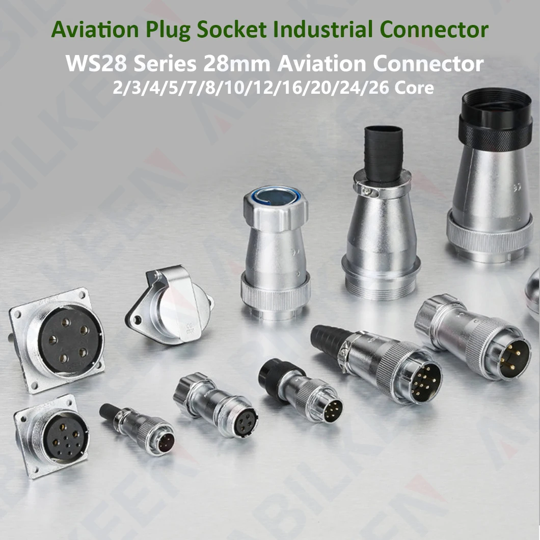 ABILKEEN WS28 Series 28MM Waterproof Aviation Connector 2/3/4/5/7/8/10/12/16/20/24/26 Core Female Plug+Male Socket Connector