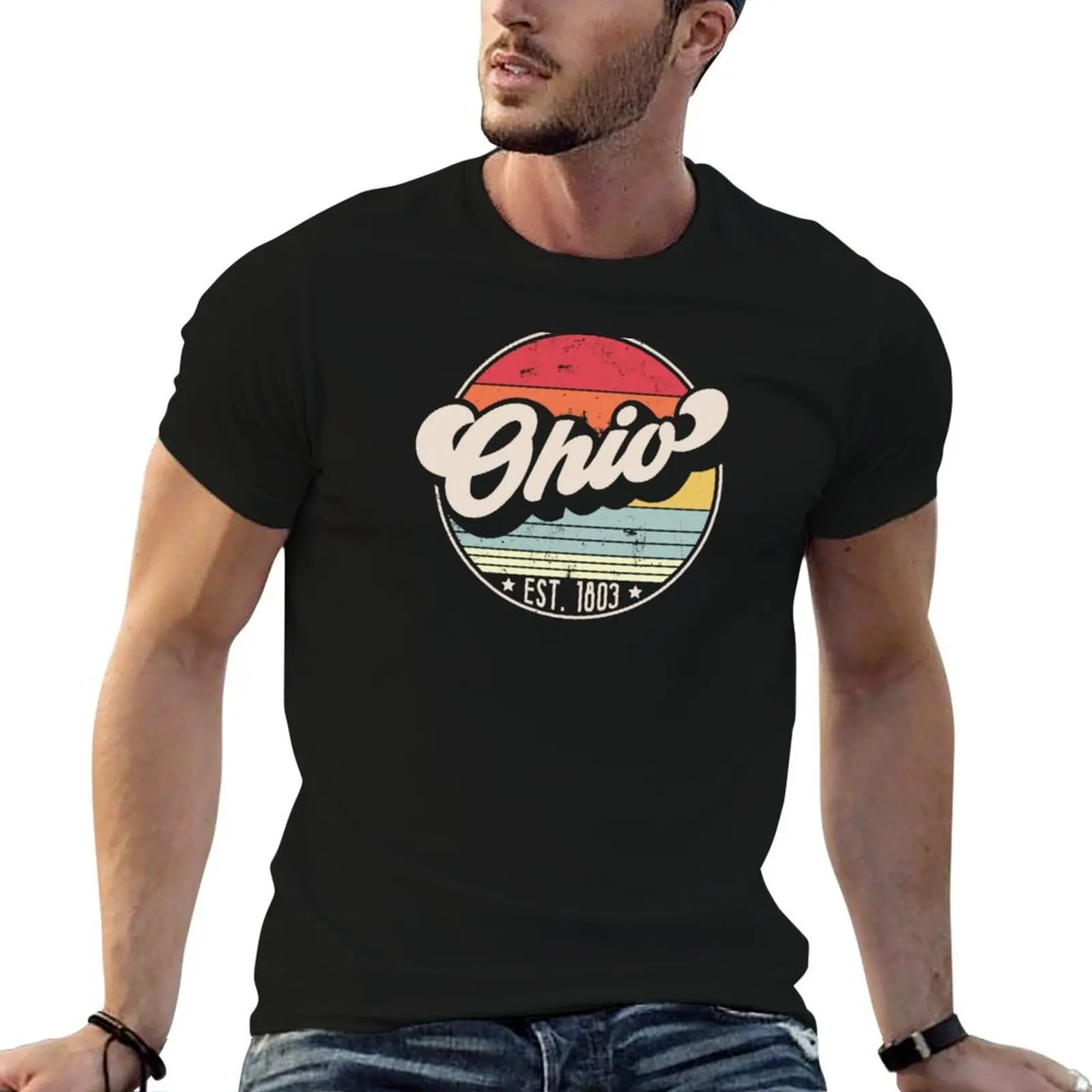 

OH Ohio cotton for t t State Cool T-Shirt 70s man Style Sunset cotton shirts for man shirts soft Retro Home