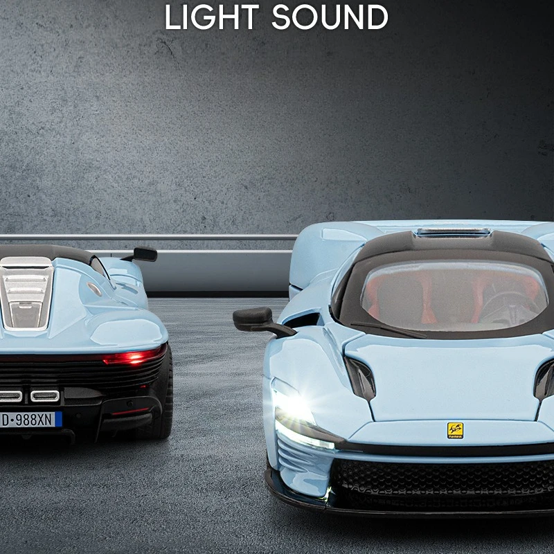 รถจำลองซุปเปอร์คาร์ SP3 ขนาด 1:32 พร้อมเสียงและไฟ ของเล่นแบบดึงกลับได้ ของสะสมตกแต่ง ของขวัญวันเกิดสำหรับเด็ก