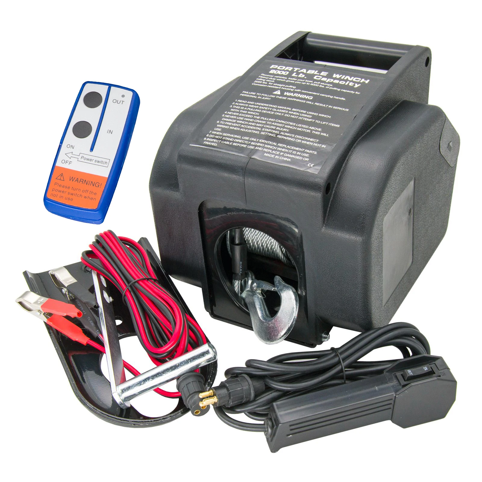 12V 2000LBS Electric Winch Electric IN/OUT with Wireless Remote for Trailer Boat Marine Yacht