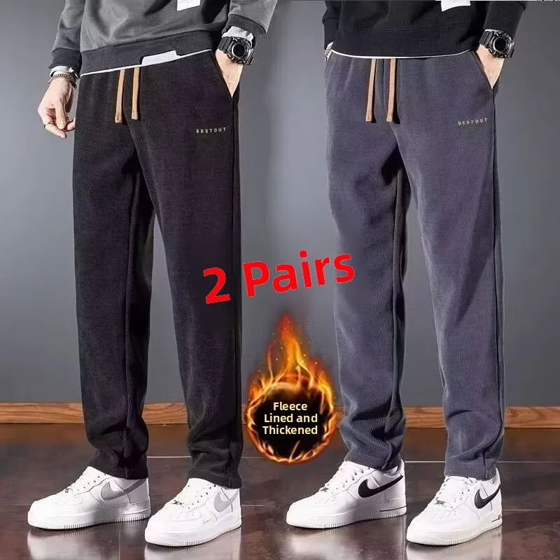 

Мужские повседневные прямые брюки на подкладке, осенне-зимние износостойкие теплые длинные брюки для отдыха и спорта