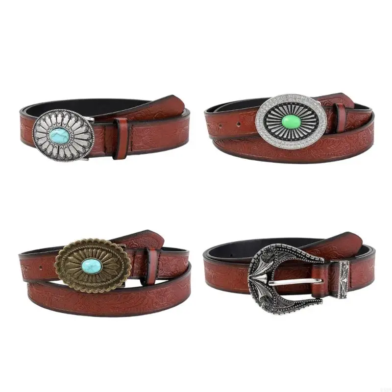 E56A Dostosuj pasek PU Etniczny wytłoczony wzór paska Damski pasek talii Dekoracje talii