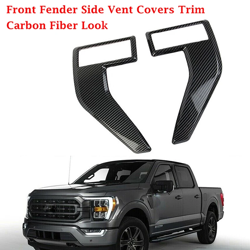 

For Ford F-150 F150 2021 2022 Car Fender Side Vent Covers Trims Chrome Overlay Carbon Fiber Look Exterior Decorative Stickers