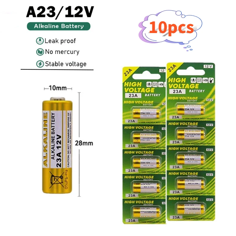 10pcs A23 12V Alkaline Battery 23GA A23S E23A EL12 MN21 MS21 V23GA L1028 GP23A LRV08 for Remote Control Doorbell Dry Batteria