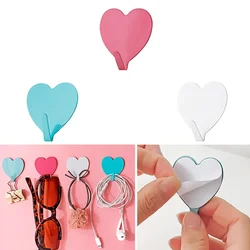 1Pcs Cute Heart Shape Hooks Self Adhesive Stainless Steel Hooks Strong Sticky Wall Door Hanger for Kitchen Room Storage Organize