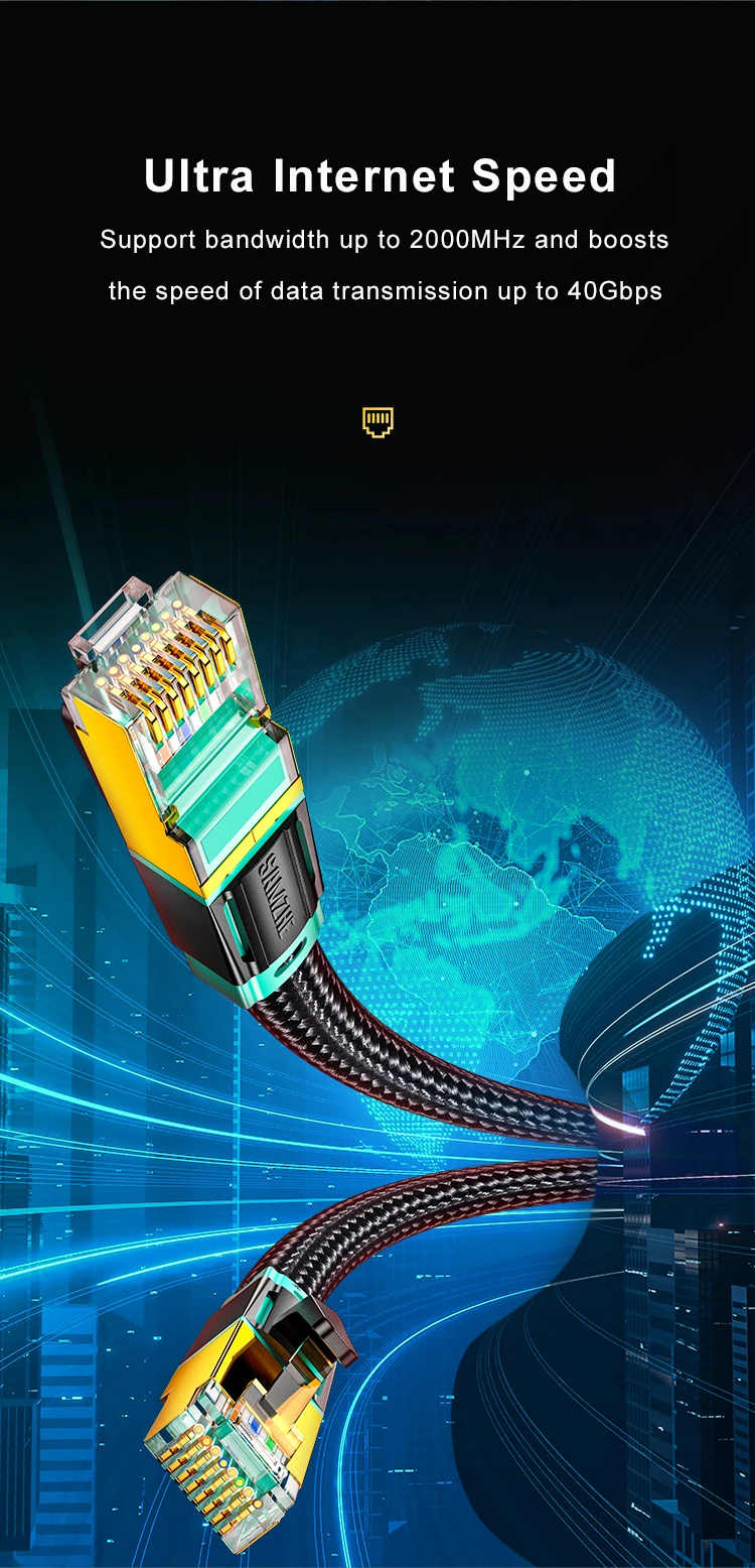 Samzhe Cat8 Ethernet Kabel SFTP 40Gbps Super Speed RJ45 Netzwerk Kabel Vergoldete Stecker für Router Modem CAT8/7/6 Lan Kabel – Detail 3
