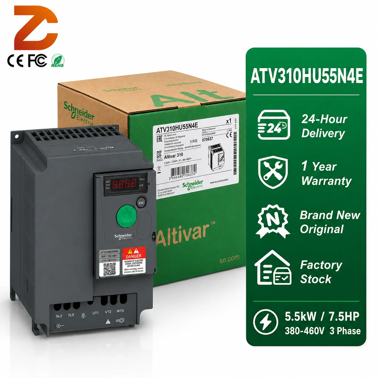 Original  ATV310HU55N4E Modbus RS485 Variable Frequency Drive 5.5kW 7.5HP 380-460V Industrial Automation AC VFD
