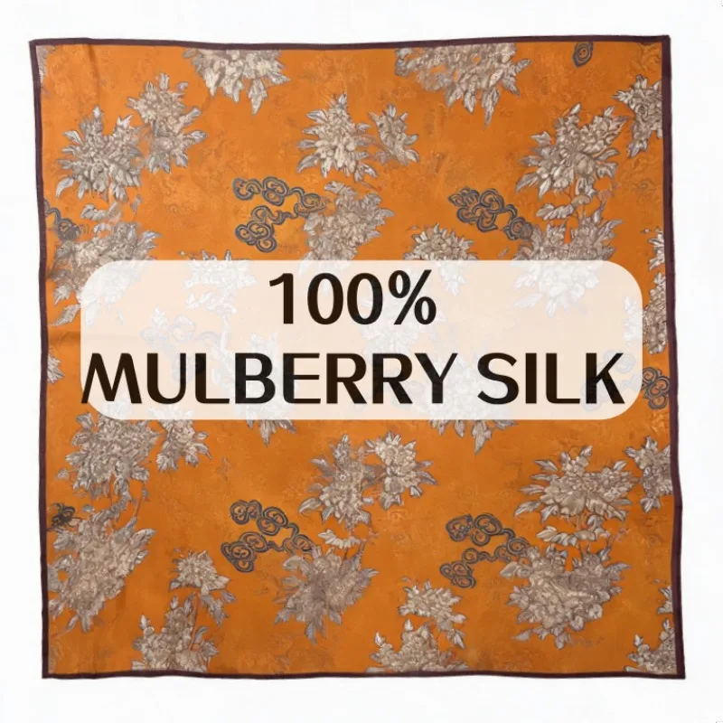 Luxury 100% MULBERRY SILK Square Scarf 70cm Vintage Oriental Peony Print Neck Wrap Headscarf Bag Decor Ladies Holiday Present