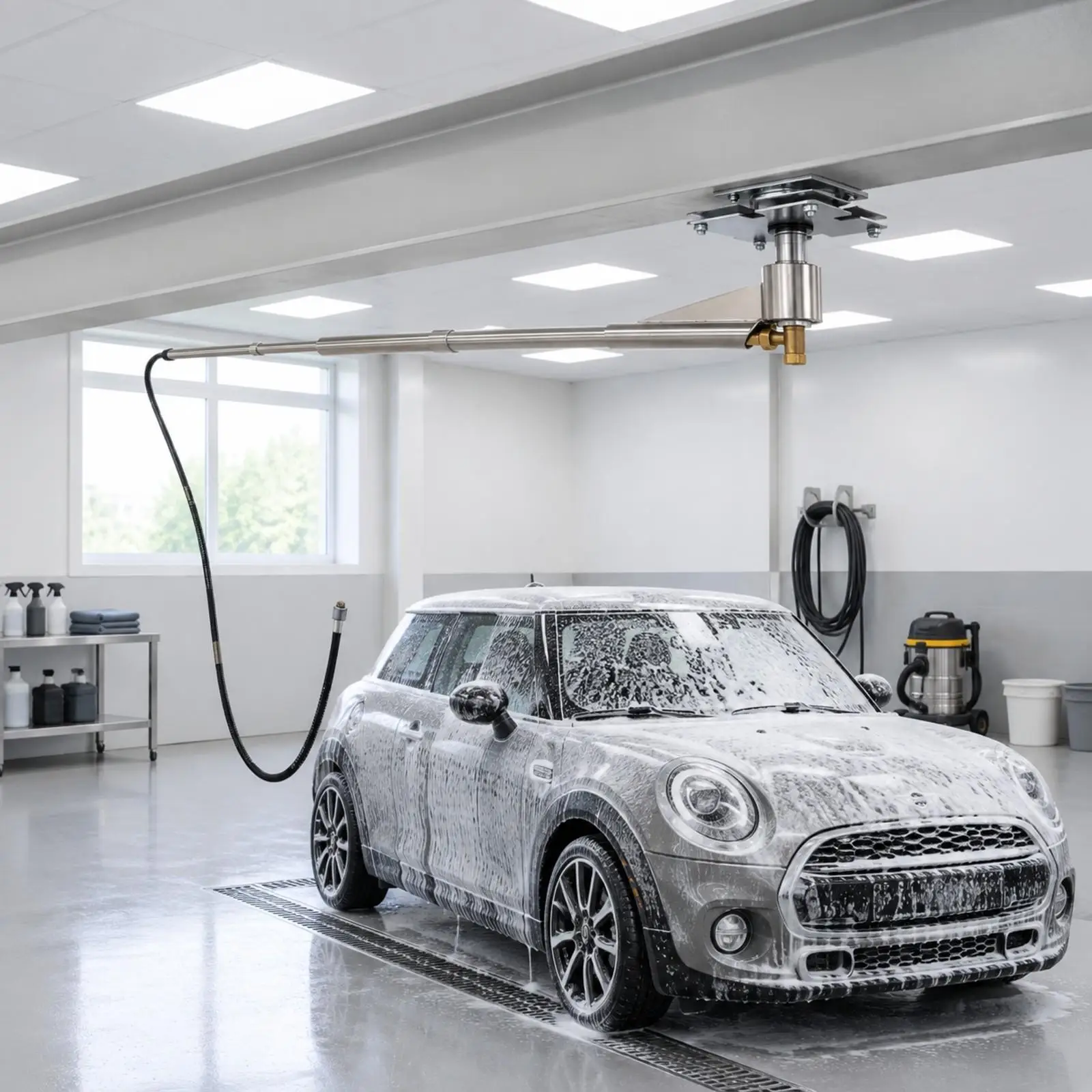 Sturdy Swivel Joint with Slide Seal Seal | Extended Hose Reach, Stainless Steel High-Pressure Car-Wash jib Arm