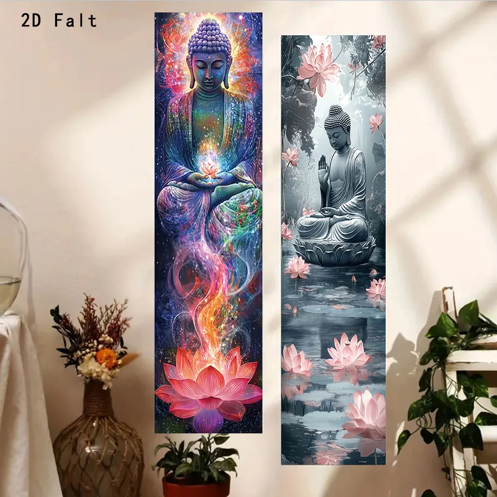 Buddha Statue & Lotus Tapestry Wall Hanging Colorful Buddha Statue Vertical Tapestry For Meditation Religion Art Tapestry Decor