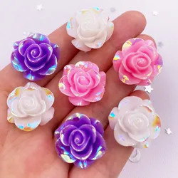 20Pcs 20mm AB Resin Rose Flatback Flower Rhinestone Gems Scrapbook Wedding Ornaments Applique Crafts DIY L691