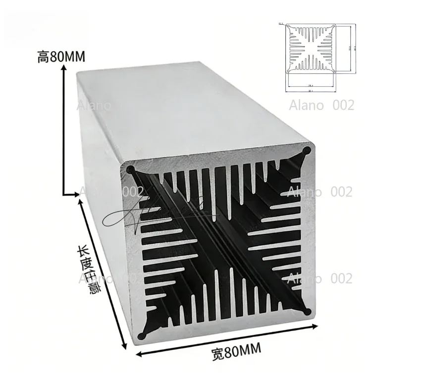 High Power Wind Tunnel Heat Sink, 80 * 80 * 200MM Aluminum Type Radiator