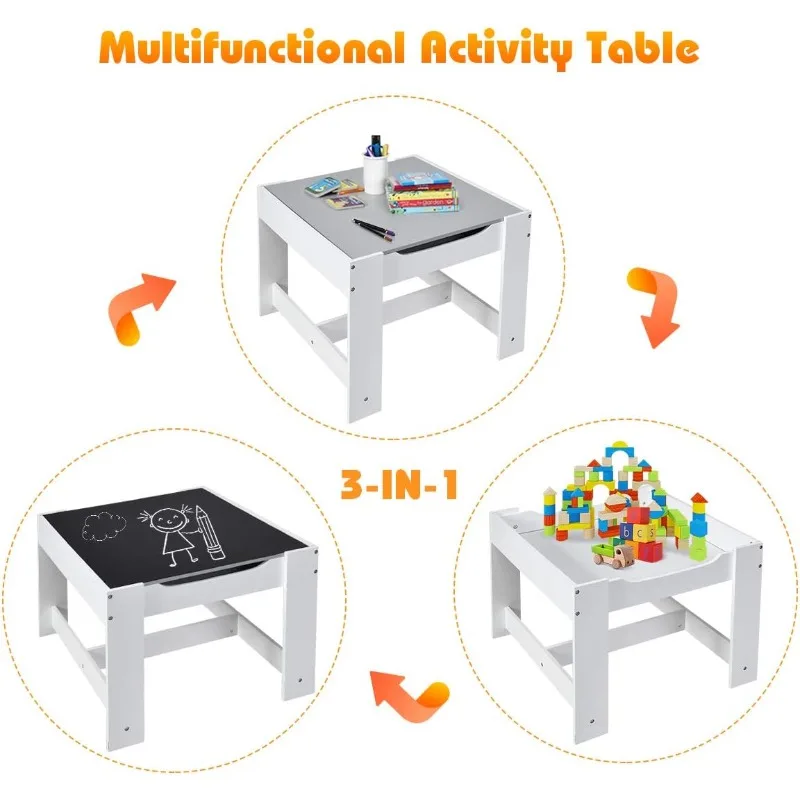 Costzon Kids Table and Chair Set, 3 in 1 Wooden Activity Table for Toddlers Arts, Crafts, Drawing, Reading, Playroom