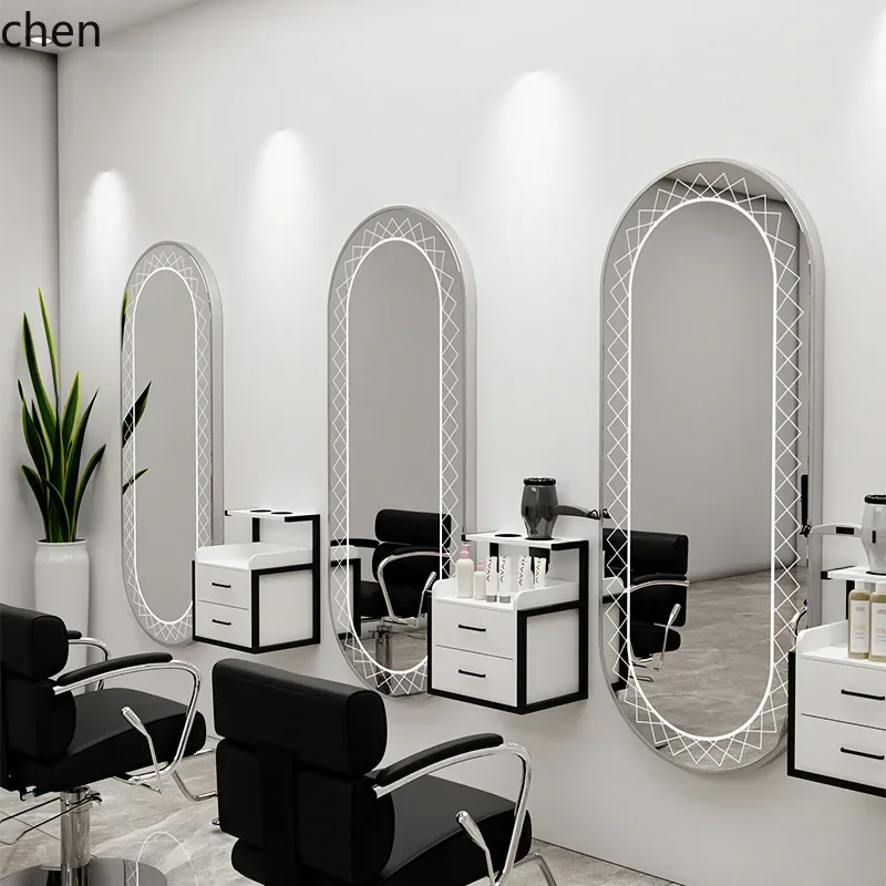 PYH Barber Shop Special Aluminum Alloy Mirror Stand Single-Sided Hair Salon Wall-Mounted Haircut Makeup Mirror