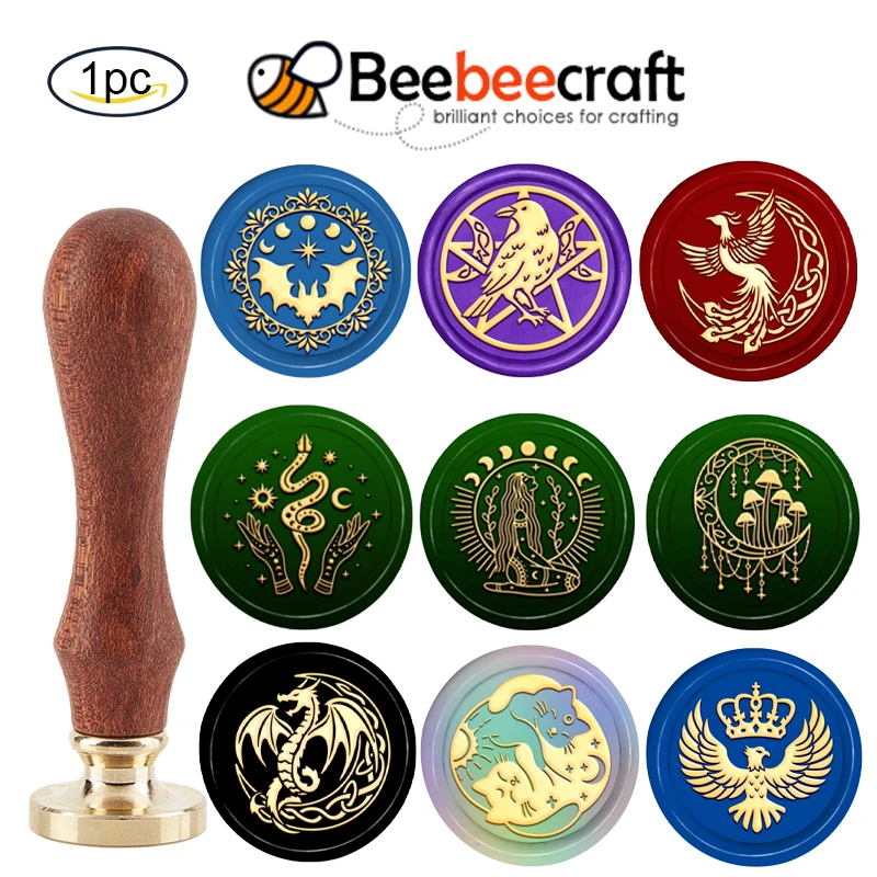 1PC Wax Seal Stamp Kit 30mm Moon Star Wax Sealing Stamp Removable Retro Brass Head Stamp with Wooden Handle for Envelopes