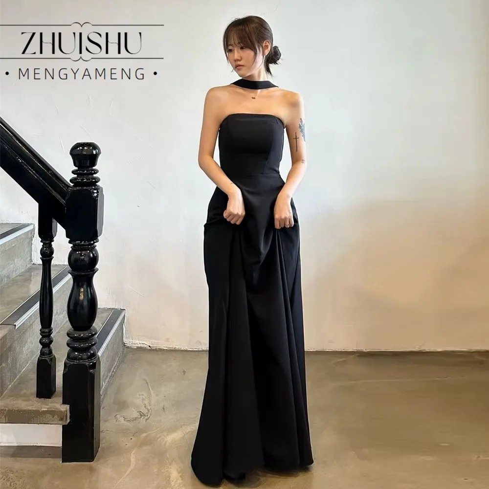 Simple Black Korea Wedding Dresses 2027 Strapless Elastic Satin A Line Bridal Gown Customized Photo Shoot Receptions Gown
